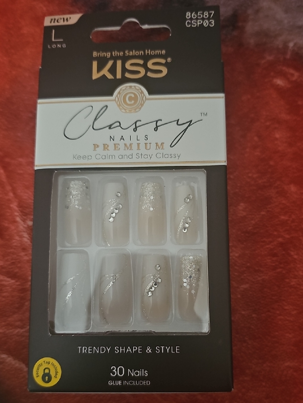 KISS Classy Premium Press-On Nails - Cream Base with Silver Glitter